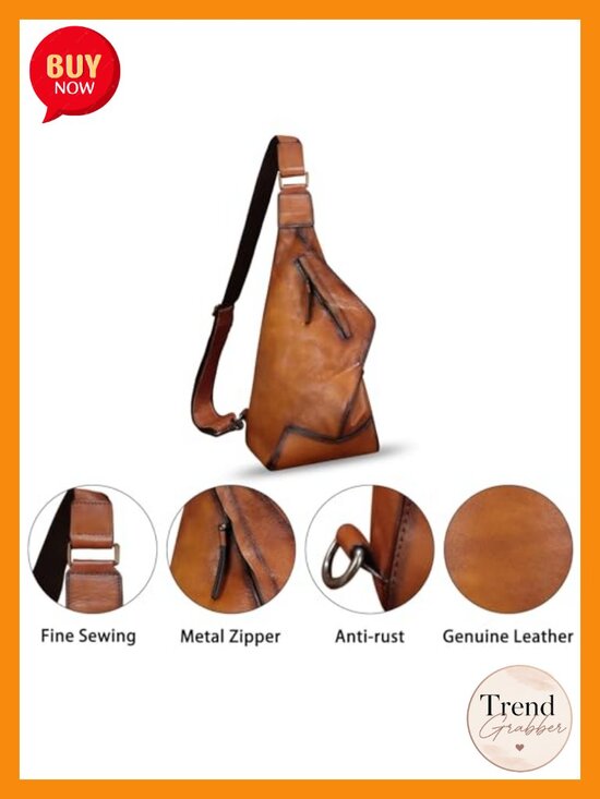 Genuine Leather Sling Bag | Adjustable Crossbody Chest Daypack